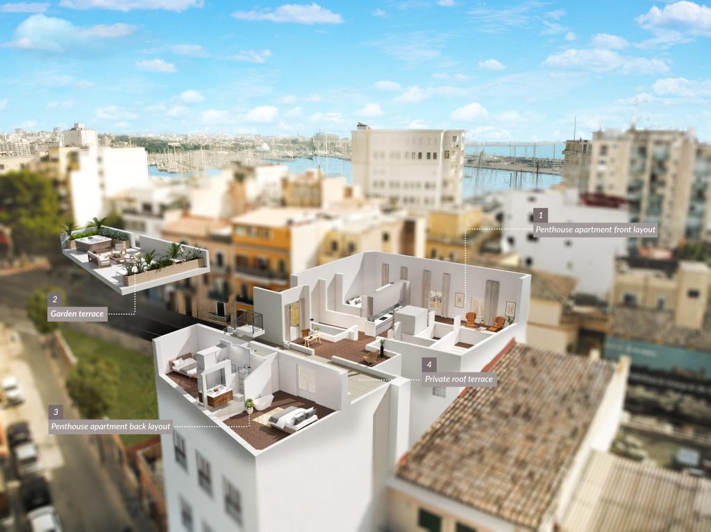 drone rendering residential building