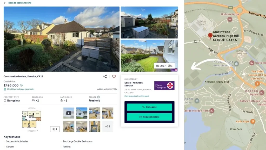 A map showing the location of houses to buy in the Lake District / Crosthwaite Gardens, Keswick, CA12