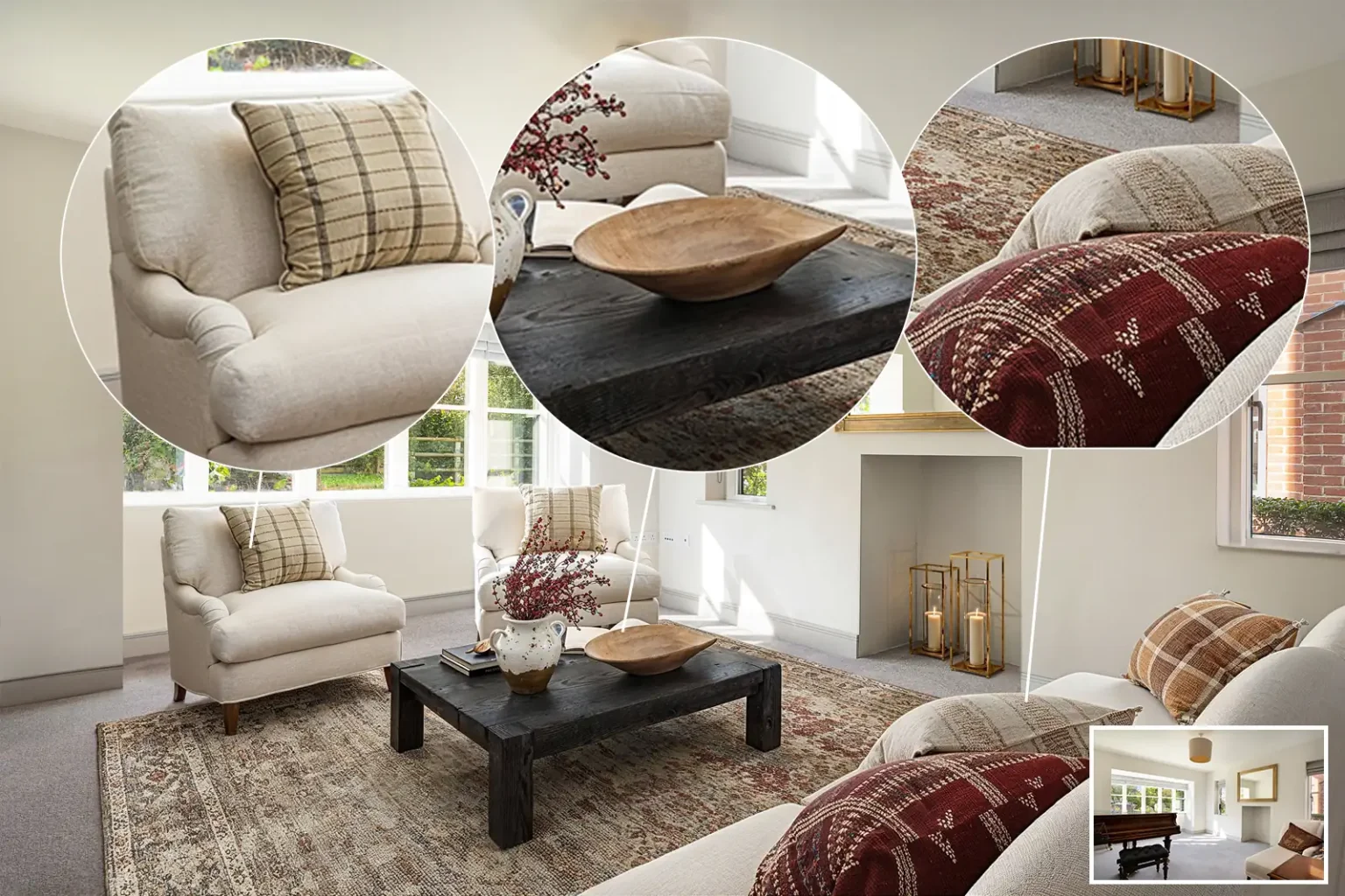 A collage of luxury living room pictures.