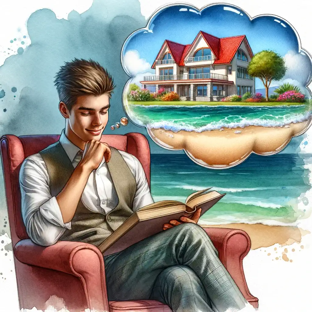 A man engrossed in reading a book on real estate investing.