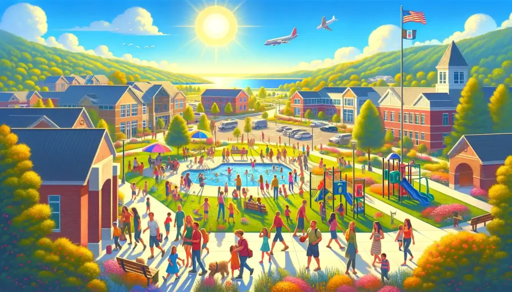 A live painting of people enjoying a park setting in affordable parts of Pennsylvania