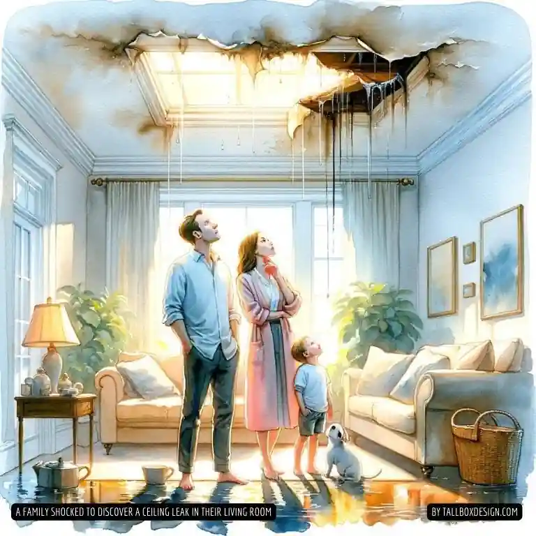 A family shocked to discover a ceiling leak in their living room