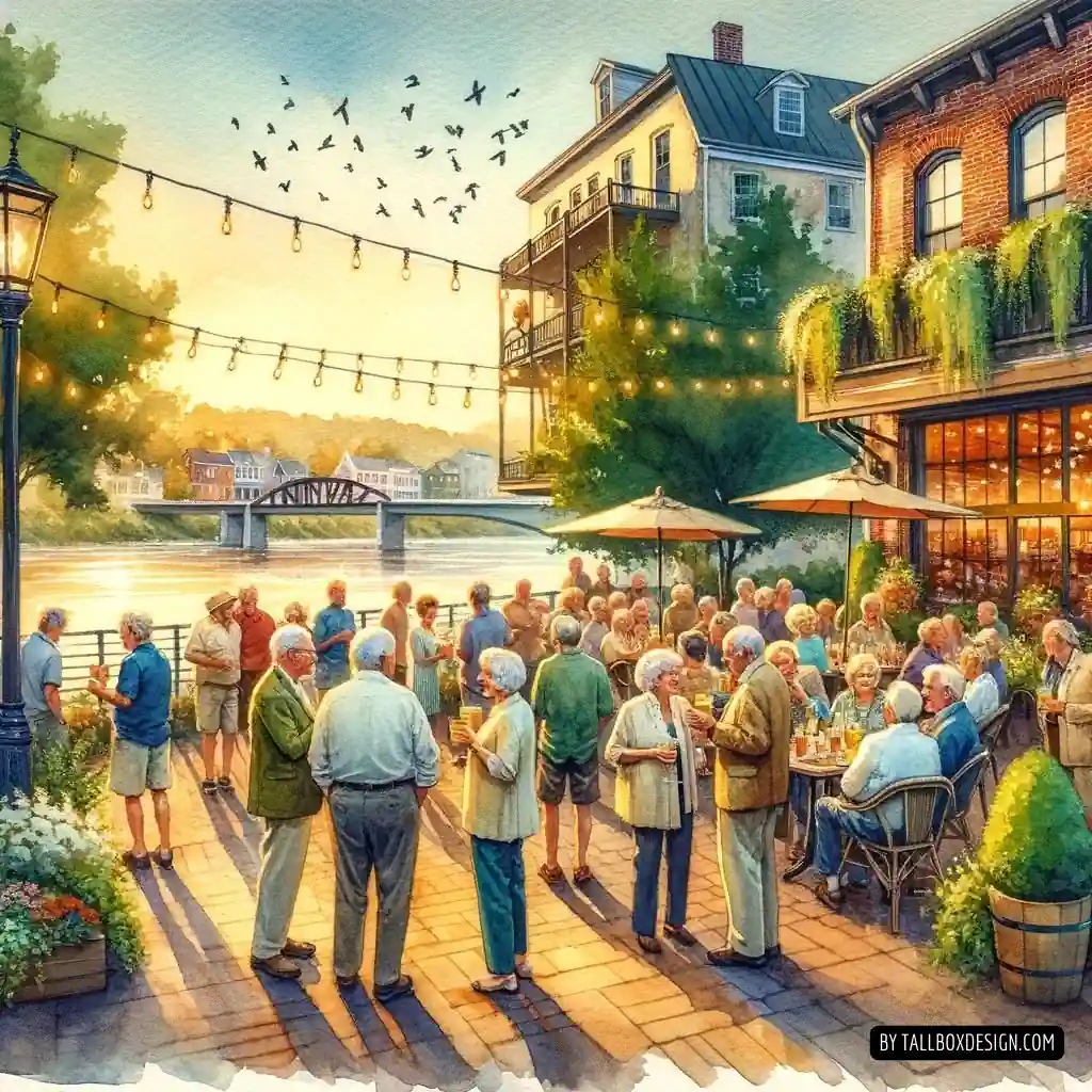 A group of people enjoying a meal at a restaurant in Harrisburg, PA.