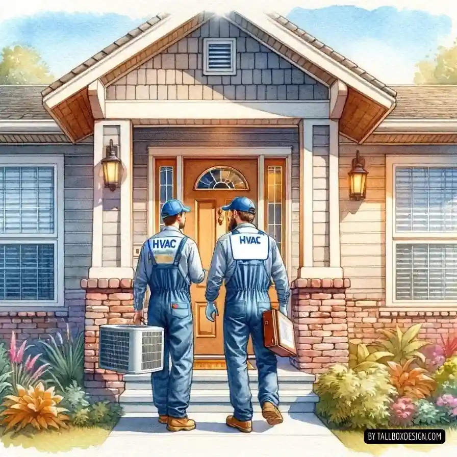 Heat Pump engineers standing outside of a house.
