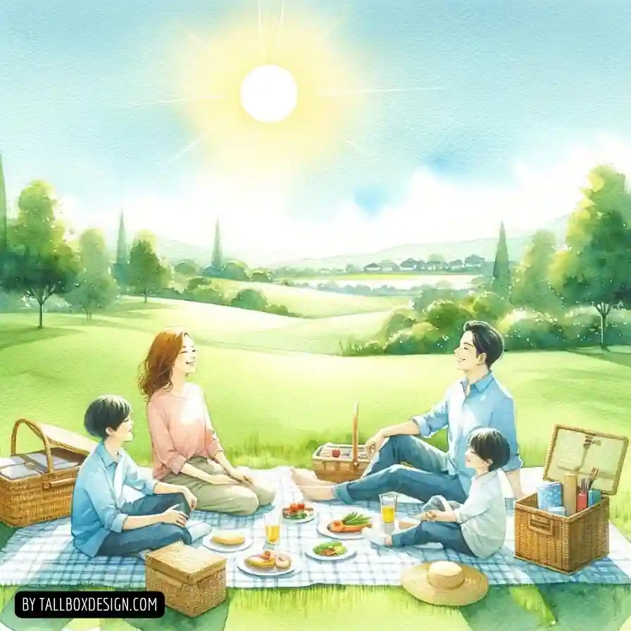 An illustration of a family having a picnic near Yardley.