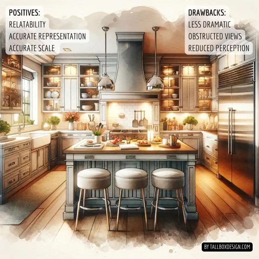 A kitchen with a large island and stools, perfect for first-time homebuyers browsing listings.