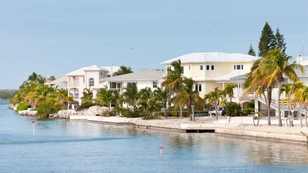 Considering buying a waterfront property? Imagine waterfront houses with palm trees and docks along a calm body of water under a clear sky. Secure your slice of paradise during the pre-construction phase for an exclusive investment opportunity.