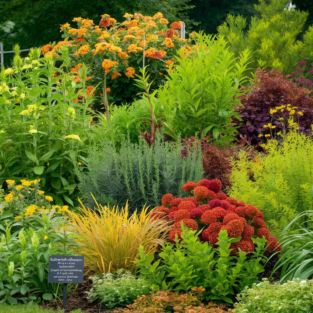 A vibrant garden bed with a variety of colorful flowers and lush green foliage on a clear day invites you to visualize your perfect outdoor space.