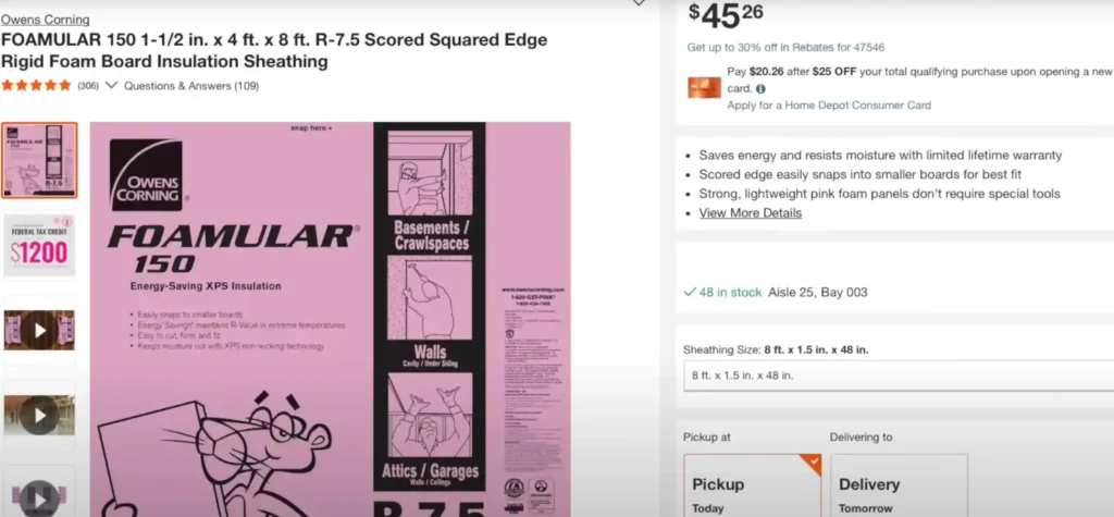 FOAMULAR insulation board, perfect for insulating your post-frame building or pole barn, priced at $45.26.