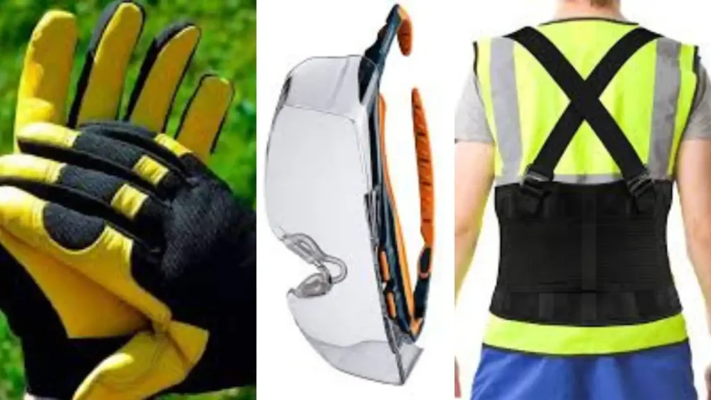 A person, clad in essential items like safety gloves, goggles, and a high-visibility vest, stands ready for work.