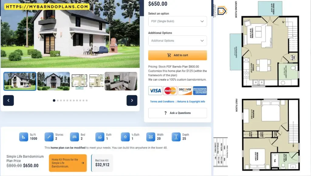 Explore our house design webpage featuring a stunning 3D exterior view, detailed floor plans, and transparent pricing. Discover and buy Barndominium Kits that offer unique purchase options for your dream home.
