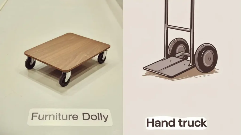 Illustration showing a furniture dolly and a hand truck side by side, perfect companions for Moving Day.