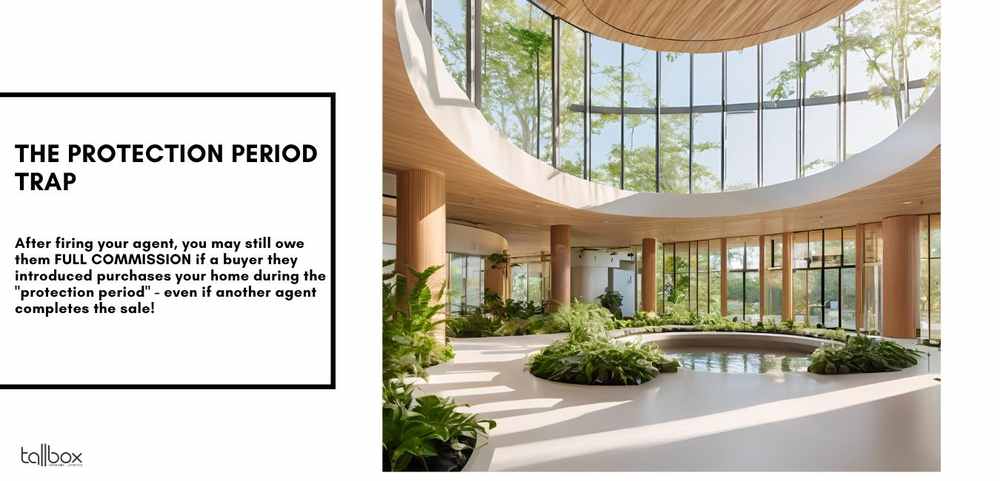 This modern circular room, with expansive windows and a wooden ceiling, offers a lush setting with abundant plants and a central open courtyard. Ideal for those seeking contemporary elegance in real estate. Perfect for new listings on the market. Text on left side.