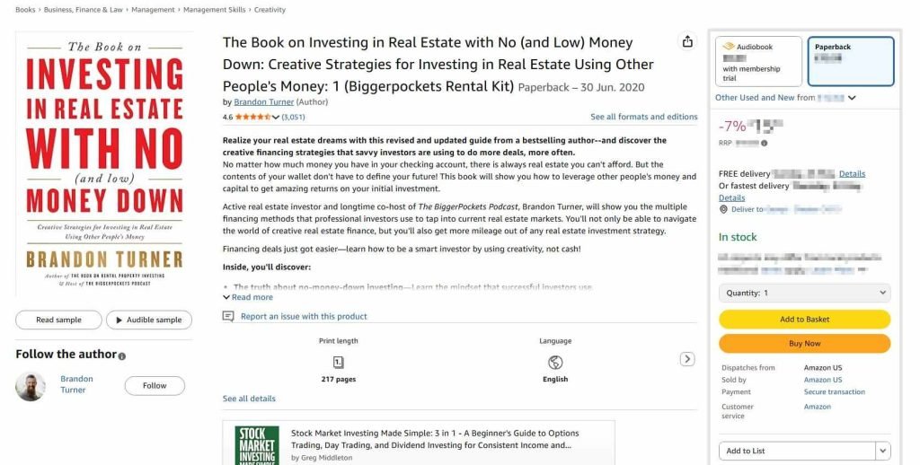 "The Book on Investing in Real Estate with No (and Low) Money Down" by Brandon Turner—one of the top Real Estate Investment Books. Perfect for homeowners or anyone eager to learn buy and flip strategies with little cash upfront.