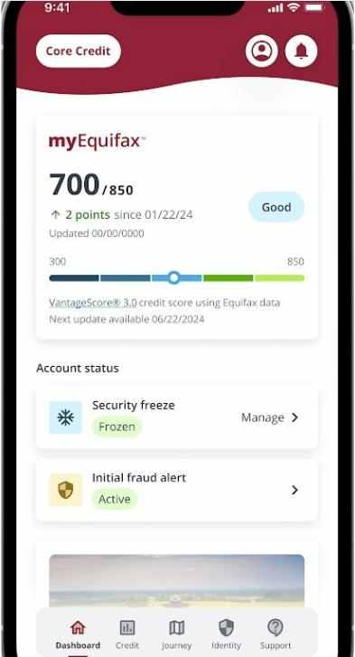 A smartphone screen shows an Equifax credit score of 700 with account status details—an encouraging sign for DIY credit repair or securing funds for a home renovation.