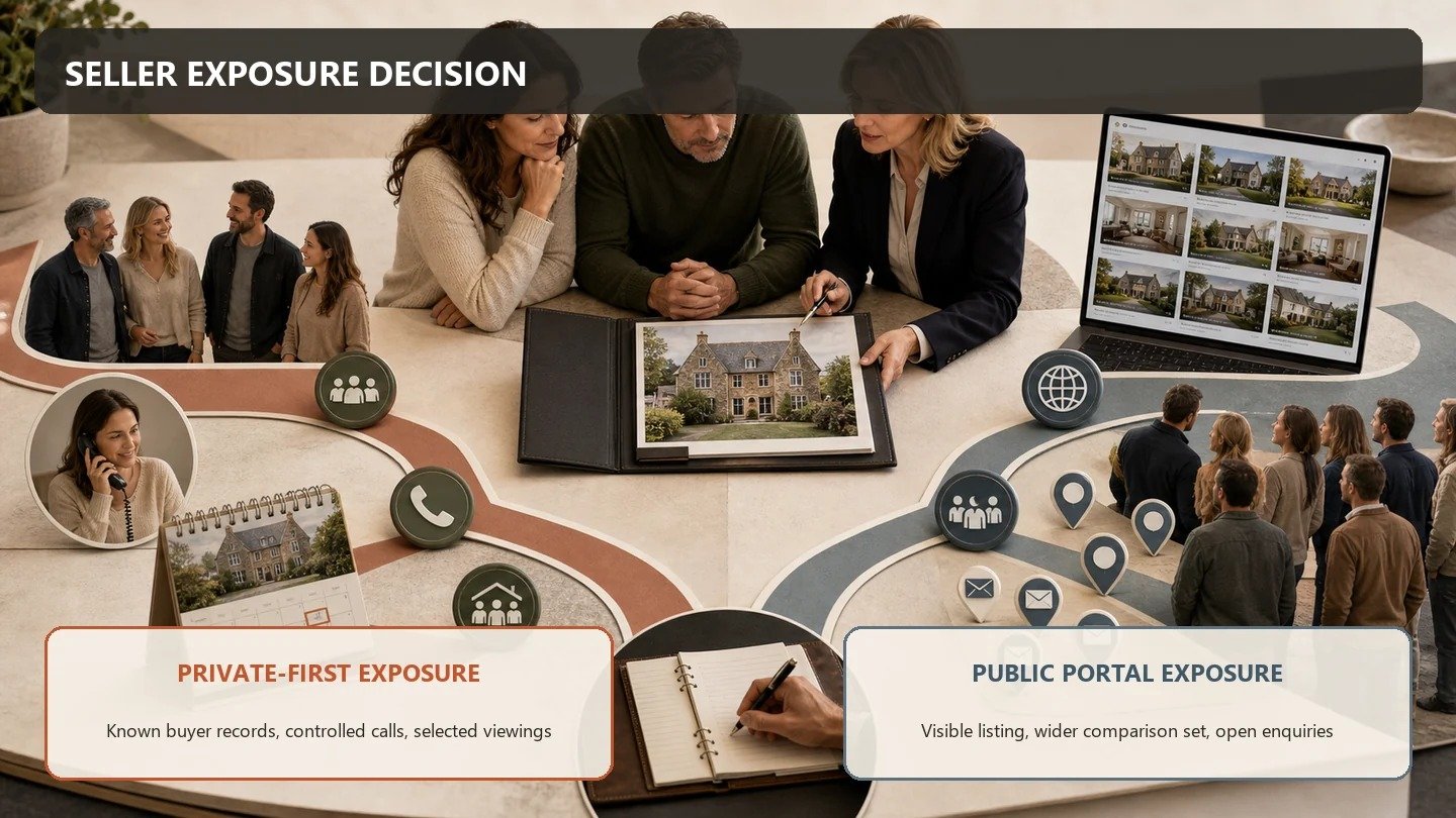 Raster comparison of private-first buyer exposure and public property-portal exposure