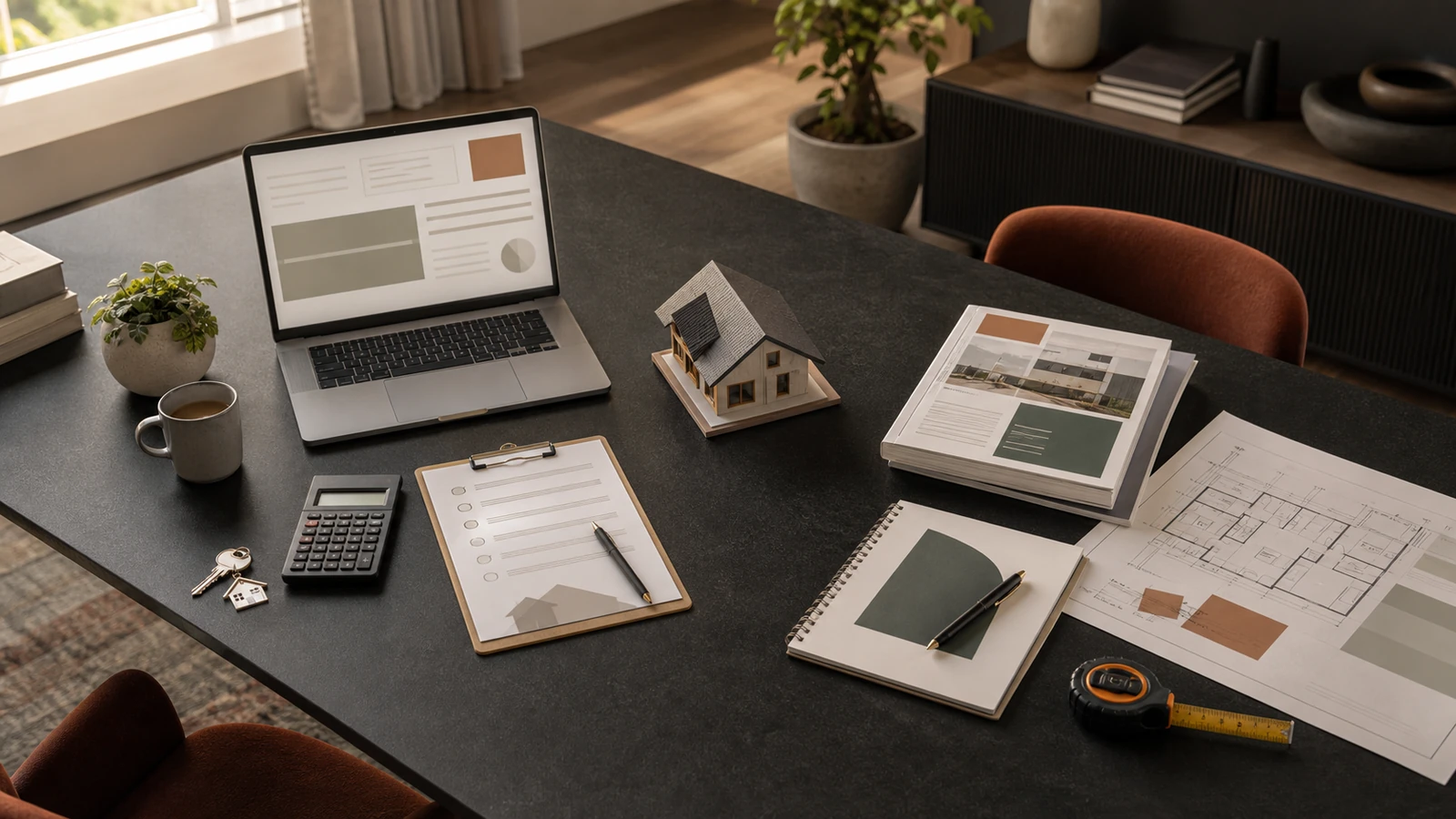 Home buyers and sellers comparing housing-price measures at a research desk