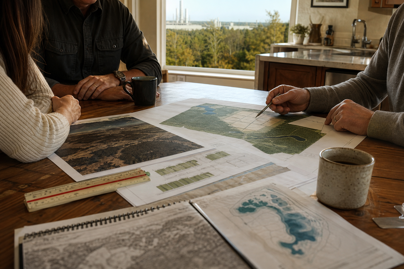 Homeowners and a planning professional compare maps and public records for the Project Big Pine data-center proposal